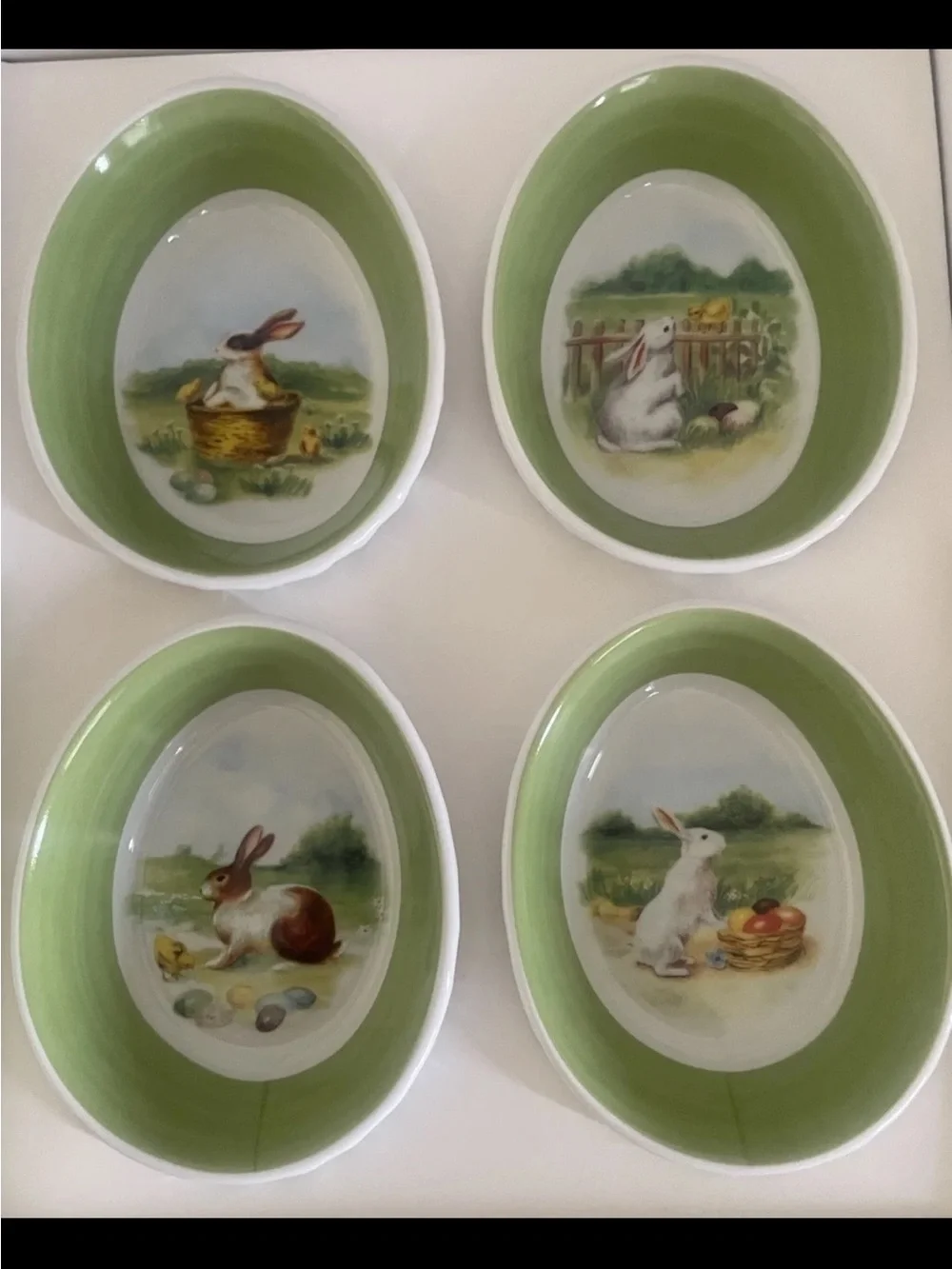 Williams Sonoma Green Vintage Bunny Porcelain Ramekins - Set of 4